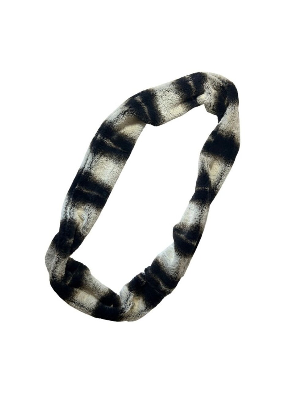 Faux Fur Infinity Scarf Black Cream Striped Plush Winter Circle Scarf Wrap
